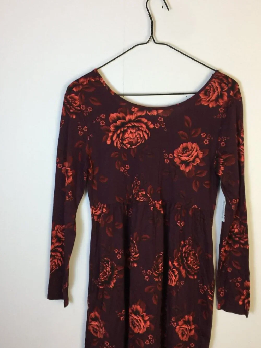 New! Old Navy Dress Girls XXL (18) Burgundy Red Floral Long Sleeve 100% Cotton